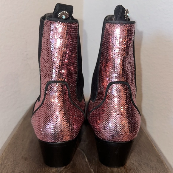 Paige Willa Chelsea Booties Pink Sequined Ankle Gored Boots 7.5 - Picture 7 of 13